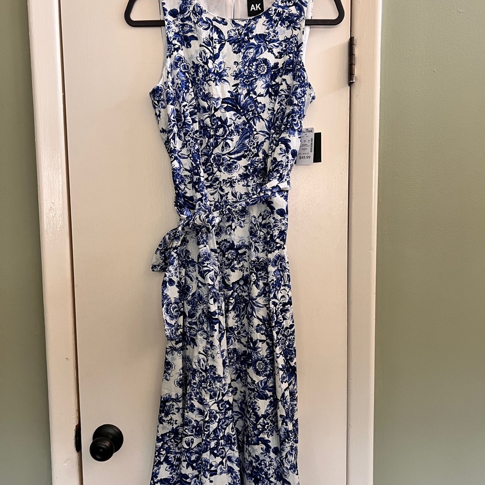 Anne Klein Blue and White Floral Midi Dress